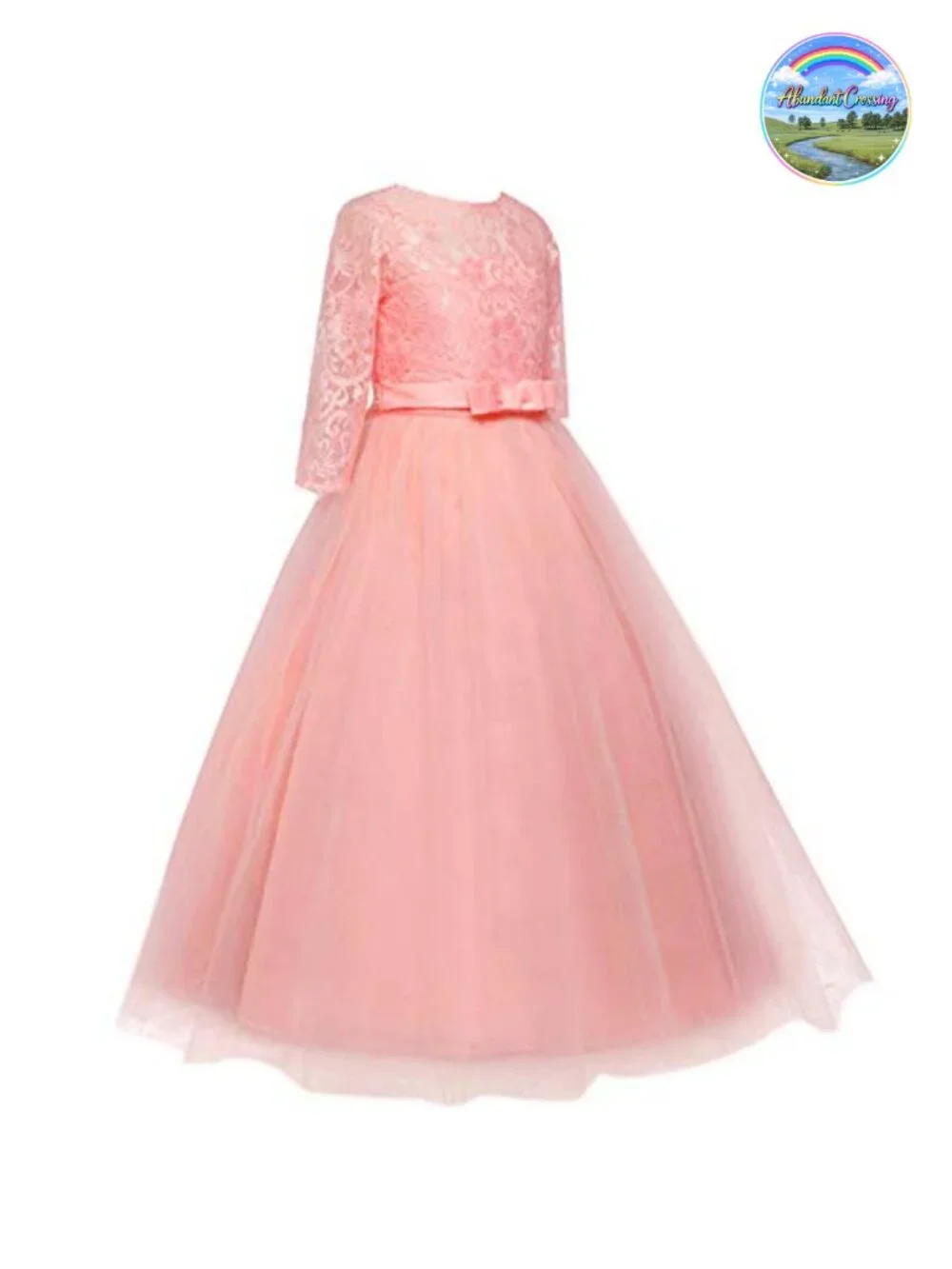 Flower Girl Lace Maxi Dress 3/4 Sleeve Princess Formal Wedding